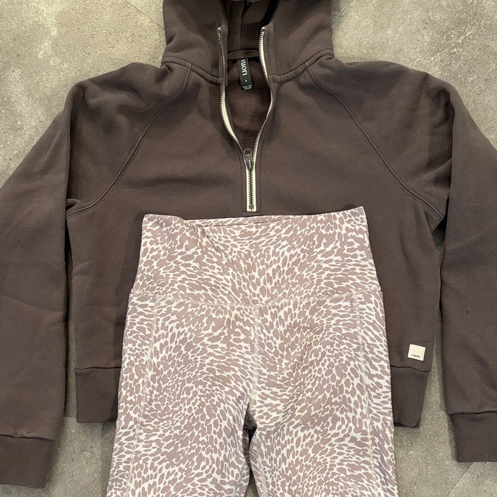 Vuori Women’s Cropped Half-Zip Hoodie with Printed Leggings-Brown/Mauve Sz Small - Picture 6 of 8